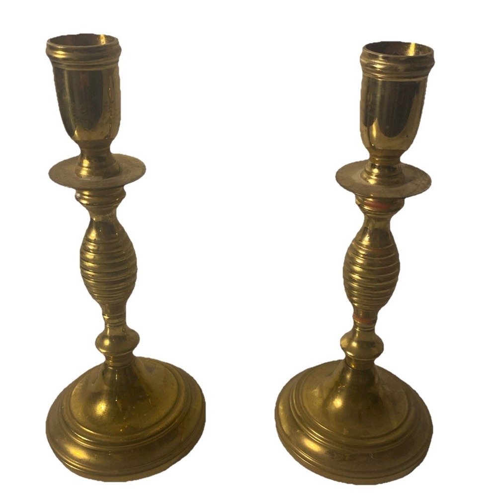 Set of 2 Vintage Valsan Portugal Solid Brass Candle Holder Candlestick Holder